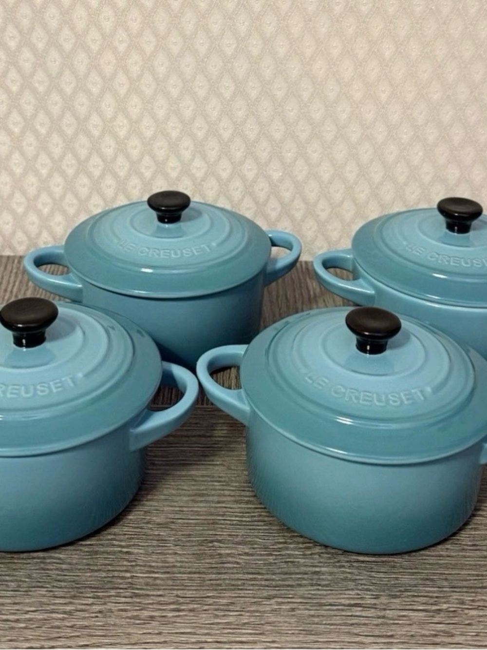 Lot of 4 Le Creuset Mini Rd Caribbean Julienne France Cocotte 4” 10cm oven dish - Picture 3 of 7